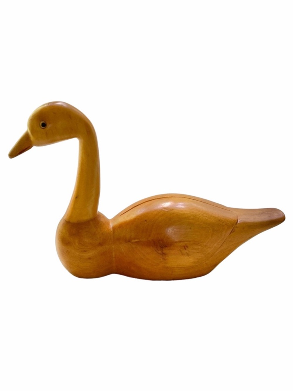Vintage Hand Carved Wood Duck Decor Inlaid Eyes Hunter Cabin Man Cave Decoy